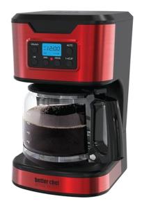 Better Chef Programmable 12-Cup Coffee Maker | 1-4 Cup Setting | Auto-Pause to Serve | 2hr Keep Warm | Perma-Filter | Stainless (Red)