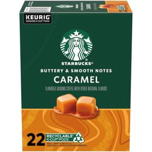 Starbucks K-Cup Coffee Pods, Caramel Naturally Flavored Coffee For Keurig Brewers, 100% Arabica, 1 Box (22 Pods)