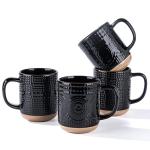 GBhome Large Coffee Mugs Set of 4, 16oz Handmade Stoneware Coffee Mugs Set with Large Handle for Cappuccino/Latte/Tea/Hot Cocoa, Dishwasher & Microwave Safe, Black