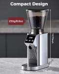 Tuni G1 Conical Burr Coffee Grinder, 48 Grind Settings Anti-static Burr Mill, Precision Electronic Timer and LED Touchscreen for Espresso/Drip/Cold Brew/French Press, Stainless Steel, Silver