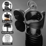 OVENTE French Press Coffee Maker 34 Ounce with Heat Resistant Borosilicate Glass & Stainless Steel 4-Level Filtration System, Portable Cold Brew Coffee Maker for Travel, Camping or Gift, Black FPW34B