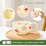 Yopay 2 Pack Ceramic Coffee Mug with Spoon, 8oz Handmade Hot Chocolate Mugs, Cute Cup for Girl Microwave Safe, Aesthetic Tea Milk Cup with Handle for Latte, Cocoa, Gift, Mom(Cherry flower)