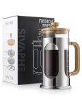 Sivaphe No-Plastic French Press Coffee Maker 34 oz, Borosilicate Glass Bamboo Lid and Handle Coffee Tea Press 8 cup, 1000ml Coffee Milk Forther with Stainless Steel Holder and Resuable Filters