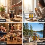 Sivaphe No-Plastic French Press Coffee Maker 34 oz, Borosilicate Glass Bamboo Lid and Handle Coffee Tea Press 8 cup, 1000ml Coffee Milk Forther with Stainless Steel Holder and Resuable Filters