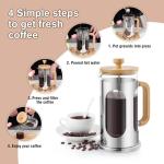 Sivaphe No-Plastic French Press Coffee Maker 34 oz, Borosilicate Glass Bamboo Lid and Handle Coffee Tea Press 8 cup, 1000ml Coffee Milk Forther with Stainless Steel Holder and Resuable Filters