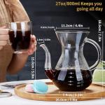 Unbreakable - Pour Over Coffee Maker with Double Stainless Filter 34 fl oz, Thickened Heat-Resistant Borosilicate Glass Pour Over Coffee Dripper, Stovetop Safe