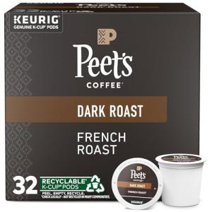 Peet's Coffee, Dark Roast Keurig K-Cup Pods - French Roast 32 Count (1 Box of 32 K-Cup Pods)