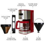 Kenmore Drip Coffee Maker - Programmable Cafe Machine With Glass Pot, Regular & Bold Brew, Auto Shut Off Large Water Reservoir, Reusable Filter, Kitchen Appliances For Cafeteria Barista, 12 Cup Red