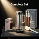 BrewMOO- Airtight Cold Brew Coffee Maker Pitcher, 1.4L/48Oz Thick Glass Carafe with Filter, Comfort Sturdy Handle & Wide Spout, Non-Slip Base | Iced Tea Maker (Black)