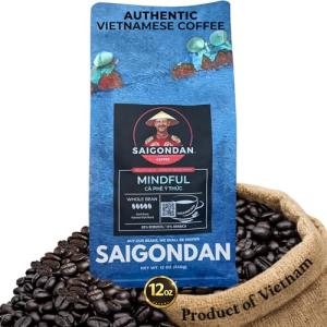 Vietnamese Whole Bean Coffee - Saigondan Mindful 85% Robusta 15% Arabica Dark Roast - Premium Single Origin, Direct Trade Vietnamese Coffee - 12 oz