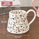 Movlen Large Ceramic Coffee Mug Cute Flower with Handmade Big Handle, 20oz Girly Pink Floral Tea Cup for Women Valentine Gift, Novelty Irregular Oversized Christmas Mugs for Latte Tea Milk Cocoa