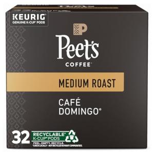 Peet's Coffee, Medium Roast Single Serve Coffee Pods, 100% Arabica Coffee - Café Domingo 32 Count (1 Box of 32 Pods)