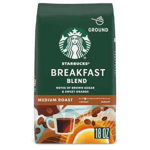 Starbucks Ground Coffee, Medium Roast Coffee, Breakfast Blend, 100% Arabica, 1 bag (18 oz)