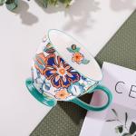 Autumn Handmade Large Ceramic Coffee Mug (15oz) Cute Cereal Vintage Flower Mugs Cozy Fall Gift Cup for Breakfast Oatmeal Tea & Hot Drinks with Floral Design