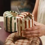 Novelty Coffee Mug Espresso Cups 10oz Ceramic Coffee Mugs Porcelain Coffee Cup Hand-Painted Striped Art With Sip Hole for Coffee Tea Heat-Resistant Non-Slip Mug(Green)