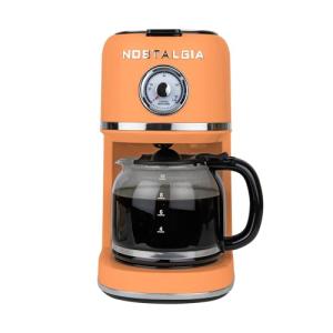 Nostalgia Classic Retro 10 Cup Coffee Maker - One-Touch Drip Brew, Reusable Filter - Anti-Drip, Auto Shutoff, & Time Display - Dishwasher Safe 50 oz Carafe - Orange