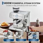 Stainless Steel Rich Coffee Machine w/Built-in Grinder – 20 Bar, 2.8l Removable Tank, Milk Frother Steam Wand for Latte & Cappuccino, Adjustable Shot Volume, Pro for Home Barista & Office