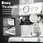 Stainless Steel Rich Coffee Machine w/Built-in Grinder – 20 Bar, 2.8l Removable Tank, Milk Frother Steam Wand for Latte & Cappuccino, Adjustable Shot Volume, Pro for Home Barista & Office