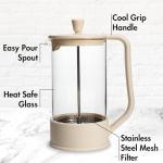 Primula French Press Coffee Maker, Heat Resistant Borosilicate Glass with Stainless Steel Filters, 8 Cup, 34 oz, Cream