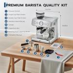 Stainless Steel Rich Coffee Machine w/Built-in Grinder – 20 Bar, 2.8l Removable Tank, Milk Frother Steam Wand for Latte & Cappuccino, Adjustable Shot Volume, Pro for Home Barista & Office