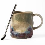 TaoTaojarvie Handmade Ceramic Coffee Mugs, Mugs with Coffee Spoon, 11oz, Handmade Pottery Mug with Handle, Hand-painting, Unique Uneven Surface Tea cups, Dishwasher and Microwave Safe (White)