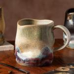 TaoTaojarvie Handmade Ceramic Coffee Mugs, Mugs with Coffee Spoon, 11oz, Handmade Pottery Mug with Handle, Hand-painting, Unique Uneven Surface Tea cups, Dishwasher and Microwave Safe (White)