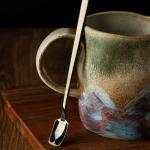 TaoTaojarvie Handmade Ceramic Coffee Mugs, Mugs with Coffee Spoon, 11oz, Handmade Pottery Mug with Handle, Hand-painting, Unique Uneven Surface Tea cups, Dishwasher and Microwave Safe (White)