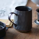 globe faith Personalized Handmade Stoneware Coffee Mug, Pottery Artisan Drinking Cup Coffee Cup, Insulated Ceramic Tea Mug for Home, Office or Gifts, Artistic Geometric, Metallic Black 14oz