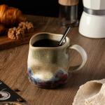 TaoTaojarvie Handmade Ceramic Coffee Mugs, Mugs with Coffee Spoon, 11oz, Handmade Pottery Mug with Handle, Hand-painting, Unique Uneven Surface Tea cups, Dishwasher and Microwave Safe (White)