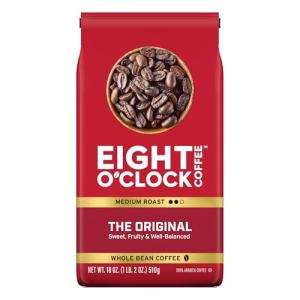 Eight O'Clock Coffee The Original, Medium Roast Whole Bean Coffee, 100% Arabica, Kosher Certified, 18 Ounce (Pack of 1)