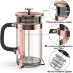 QUQIYSO French Press Coffee Maker 34oz 304 Stainless Steel with 4 Filter, Heat Resistant Durable, Easy to Clean, Borosilicate Glass Press, 100% BPA Free Teapot (Copper)