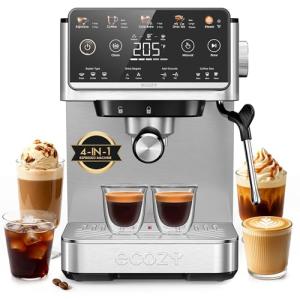 ecozy 4-in-1 Espresso Machine and Coffee Maker Combo with Milk Frother, All in One with Cold Brew & Over Ice, Interactive Touch Screen, Brezzano Elite Series for Cappuccinos, Lattes, Americanos