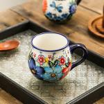 12 oz Ceramic Cup Hand-Painted Handmade Unique Floral Coffee Mug Artisan Coffee Cup Porcelain Mug for Tea Coffee Milk Microwave Dishwasher Safe, Polish Pottery 1 pc, Premium Elegant Gift