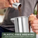 WALDWERK French Press (34 oz) - Non-Toxic Stainless Steel Double Wall French Press Coffee Maker - Plastic Free Coffee Press with Oak Wood Handle - Insulated Stainless Steel Coffee Maker - No Plastic