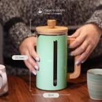Ubeca French Press 34 oz Coffee Maker | Mint Green | Thick Borosilicate Glass | Bamboo Handle 2-Layer | Stainless Filter and cover | Easy Clean Eco-Friendly Gift ready Set