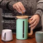 Ubeca French Press 34 oz Coffee Maker | Mint Green | Thick Borosilicate Glass | Bamboo Handle 2-Layer | Stainless Filter and cover | Easy Clean Eco-Friendly Gift ready Set