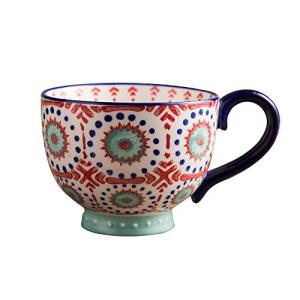 CHOOLD Chic Hand-Painted Floral Pattern Large Ceramic Coffee Mug Jumbo Mug Tea Milk Cereal Mug for Kitchen Valentine Gifts 14oz