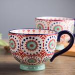 CHOOLD Chic Hand-Painted Floral Pattern Large Ceramic Coffee Mug Jumbo Mug Tea Milk Cereal Mug for Kitchen Valentine Gifts 14oz