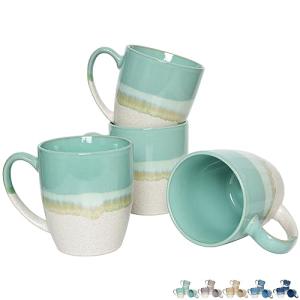 Bosmarlin Ceramic Coffee Mug Set of 4, 17 Oz, Coffee Cups with Big Handle, Microwave Safe, Unique Reactive Glaze
