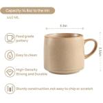 12oz Japanese Style Minimalistic Asian Rustic Reactive Glaze Ceramic Pottery Coffee Mug, Lead-Free Glaze earthen Tea Mug,Tea cup with handle, stoneware mugs, Microwave and Dishwasher Safe(Khaki)