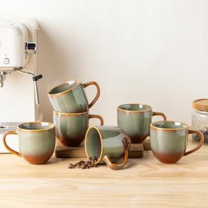 theterra Ceramic Coffee Mugs Set of 6, 12oz Handmade Coffee Cups with Handle for Latte, Tea, Milk, Beer, Hot Cocoa, Sage Umber