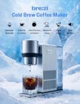 Brezi Cold Brew Coffee Maker, Fresh Cold Brew in Minutes, Low-Acid Smooth Flavor, Premium Aluminum Design,1L Capacity, Easy Use,coffee machine,Automatic Precision Brewing for Home & Office (silver)