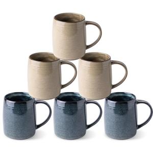 GBhome Large Ceramic Coffee Mugs Set of 6, 18oz Handmade Stoneware Coffee Mugs Set for Latte/Cappuccino/Hot Cocoa, Dishwasher & Microwave Safe, Multi-Color