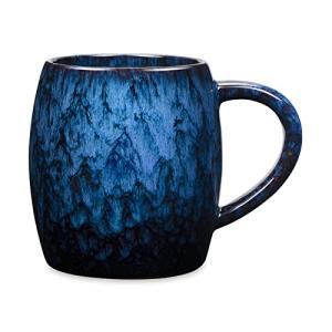 21 Oz Large Ceramic Coffee Mug, Handmade Pottery Big Tea Cup for Office and Home, Big Handle Hot and Cold Drinking, Microwave and Dishwasher Safe, Unique Texture Glaze (Deep blue)