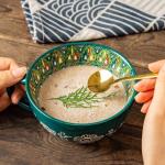 JINNTHE Bohemian Hand-Painted Ceramic Mug, 15 Oz Large Coffee Cup for Milk, Tea, and Breakfast, Dishwasher & Microwave Safe Artisan Cup, Green-J