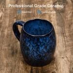 21 Oz Large Ceramic Coffee Mug, Handmade Pottery Big Tea Cup for Office and Home, Big Handle Hot and Cold Drinking, Microwave and Dishwasher Safe, Unique Texture Glaze (Deep blue)