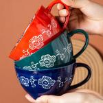 JINNTHE Bohemian Hand-Painted Ceramic Mug, 15 Oz Large Coffee Cup for Milk, Tea, and Breakfast, Dishwasher & Microwave Safe Artisan Cup, Green-J