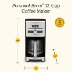 Cuisinart Personal Brew™ 12-Cup Coffee Maker, Automatic Coffee Machine, Programmable Coffee Maker for Home Brewing Convenience with Adjustable Brew Strength, Stainless Steel/Black, DCC-12