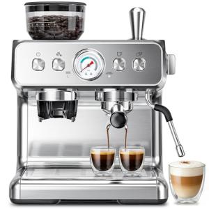 Kismile Espresso Machine with Grinder, 20 Bar Expresso Coffee Machines with Milk Frother, 58mm Expresso Machines for Home, Perfect for Cappuccino & Latte, Stainless Steel(2026 Upgrade)