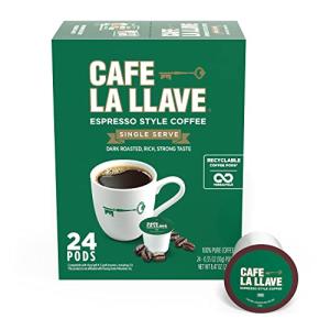 Cafe La Llave 24 Count Dark Roast Coffee Pods, Espresso Style, Compatible with Keurig Brewers, Single Serve Rich Bold Flavor